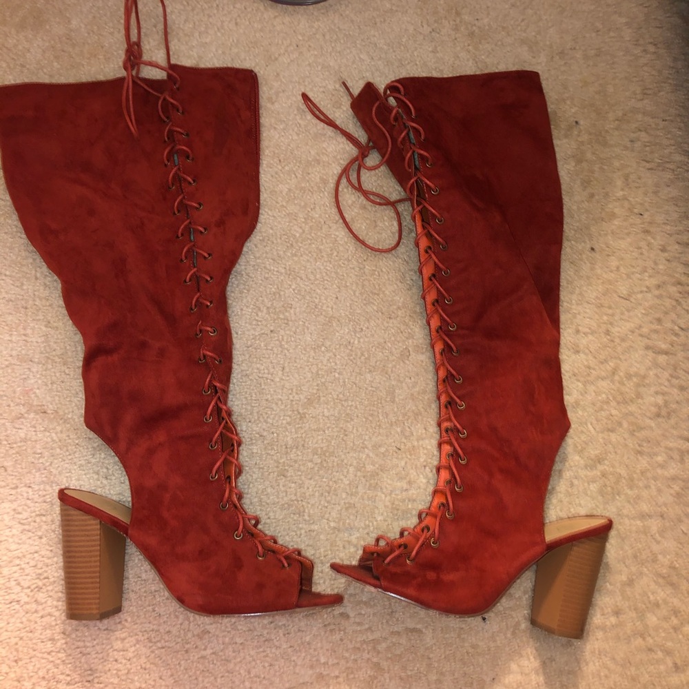 Red Opened Toe Boots - image 3